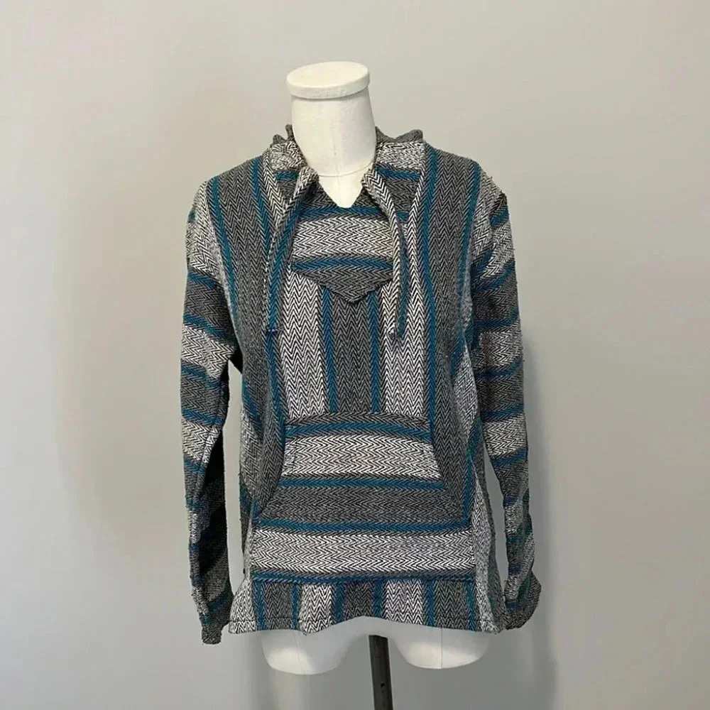 Original Senor Lopez Gray Blue Black Baja Beach Hoodie Size S